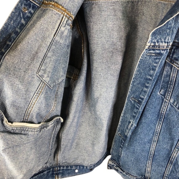 90's Vtg Port Authority Mens Denim Jean Jacket Sz L Trucker Medium Wash Cotton - Picture 6 of 11